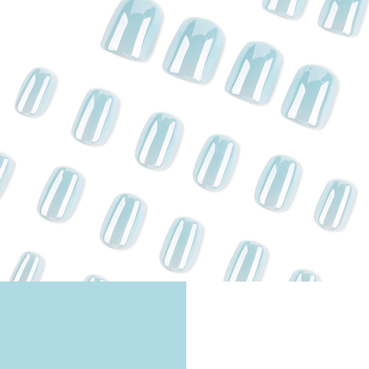 Soft Sky Blue glossy short square press-on nails