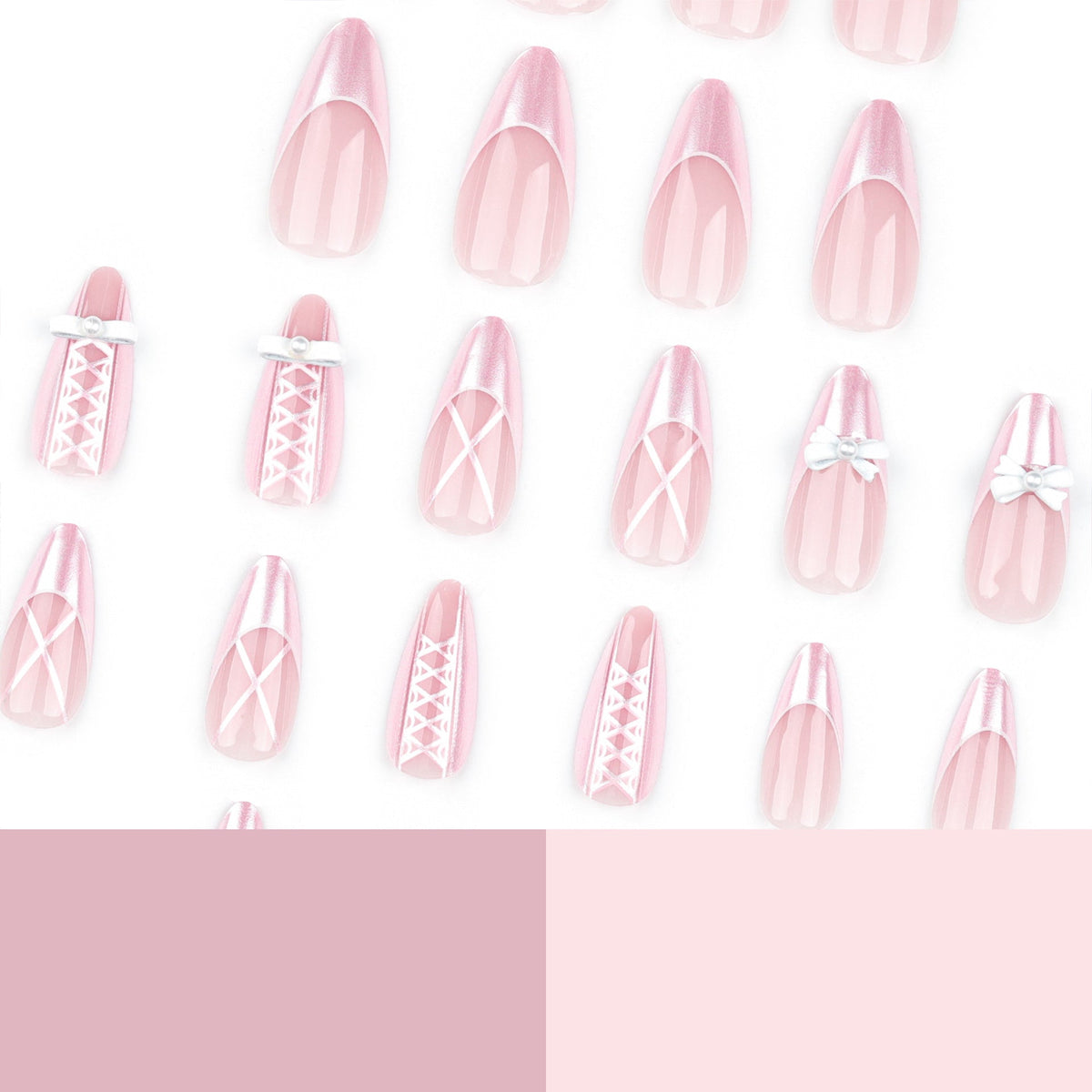 Pink Bow Pearl French almond press-on nails
