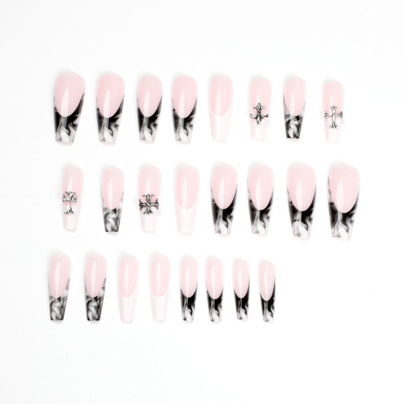 Noir Cross French long ballet press-on nails