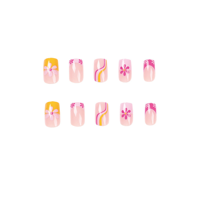 Citrus Blossom Wave medium floral French press-on nails