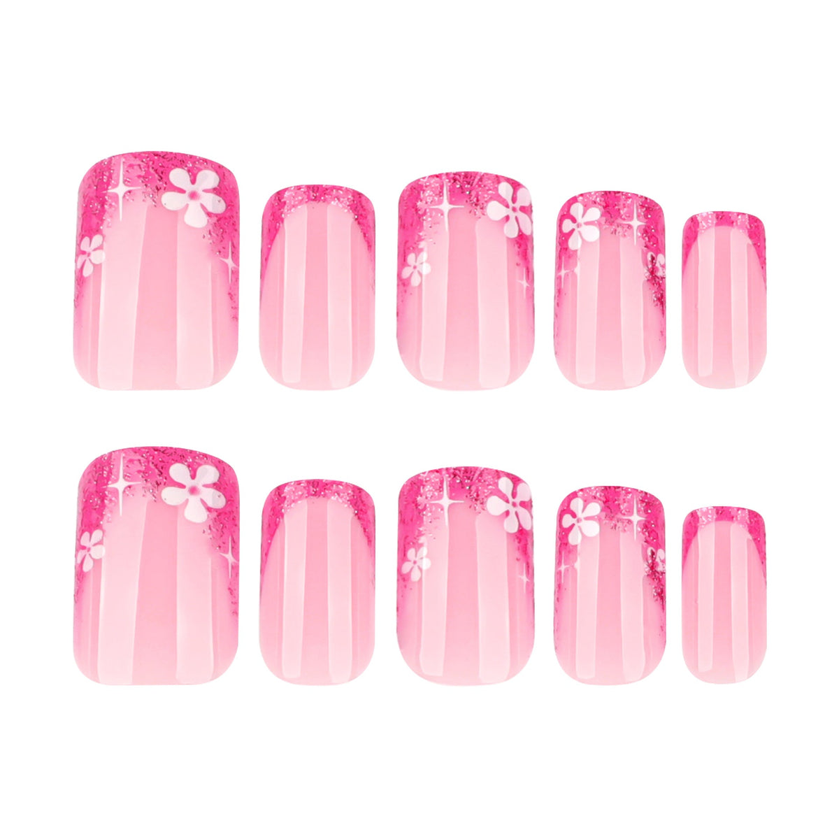 Rose Glitter French short square press-on nails