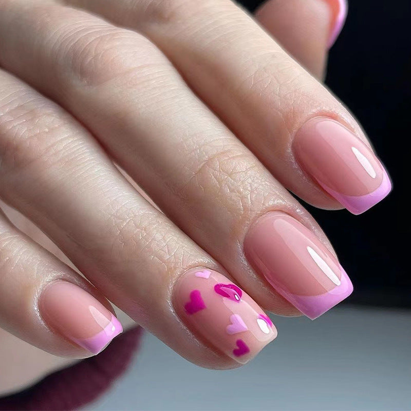 Sweetheart French pink red and purple press-on nails