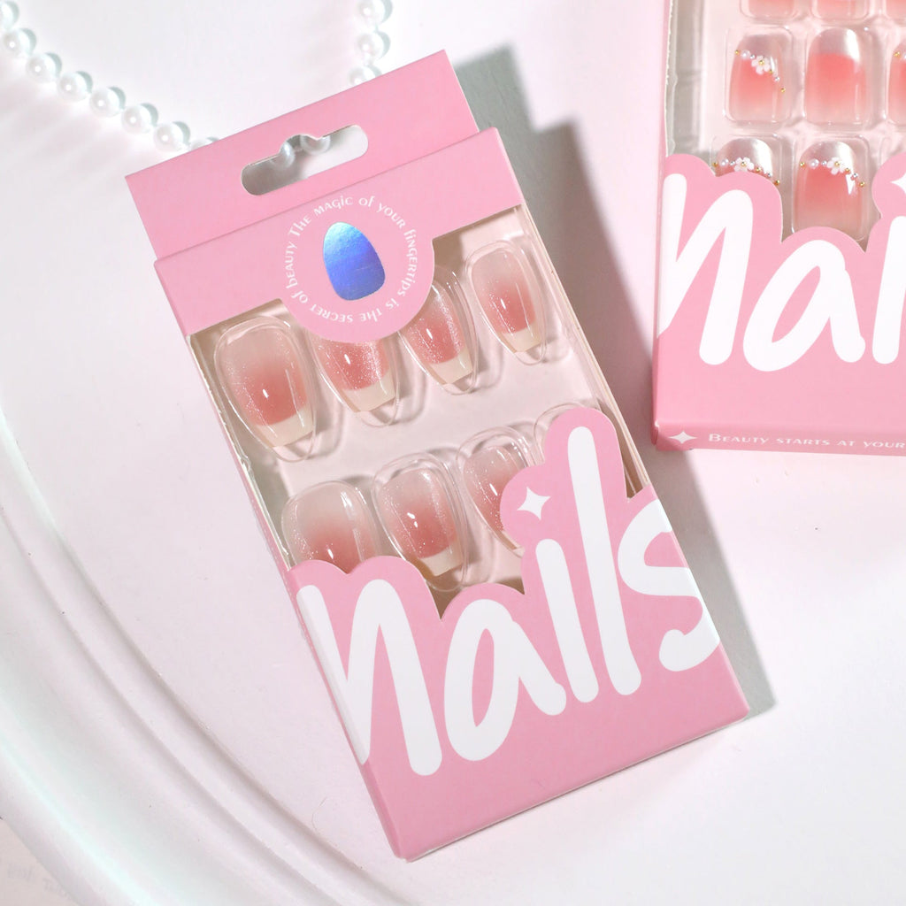 Cream Blush Cat Eye short ballet press-on nails