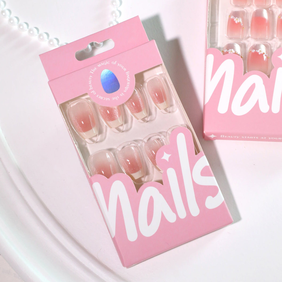 Cream Blush Cat Eye short ballet press-on nails