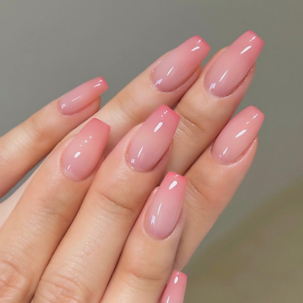 Pink Fade French short press-on nails