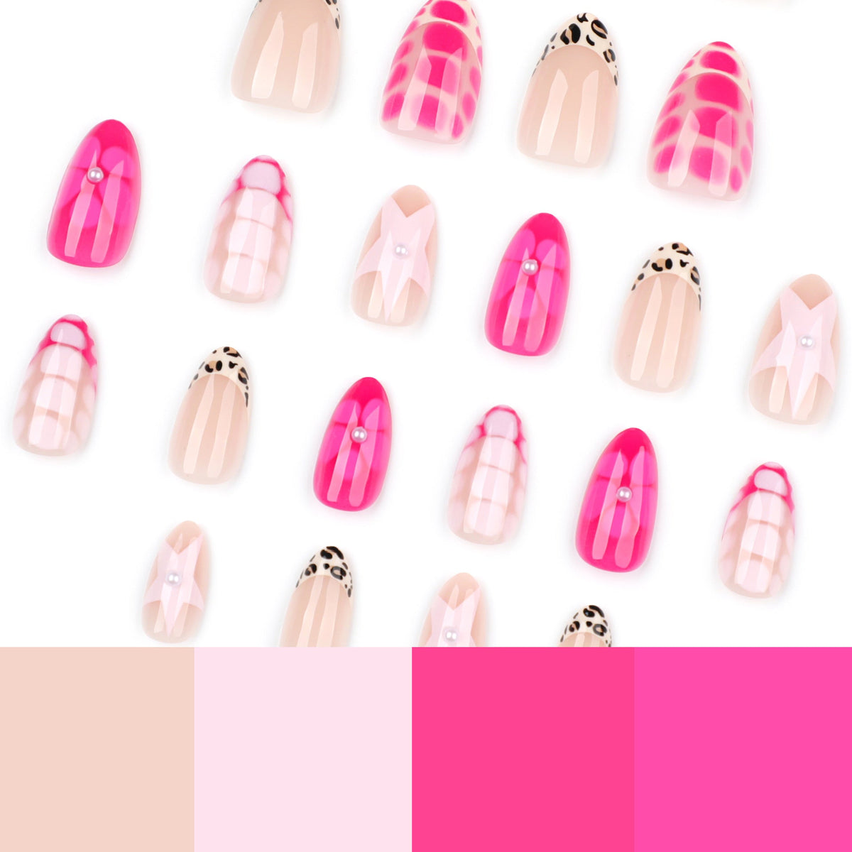 Rose Star Bloom short almond press-on nails
