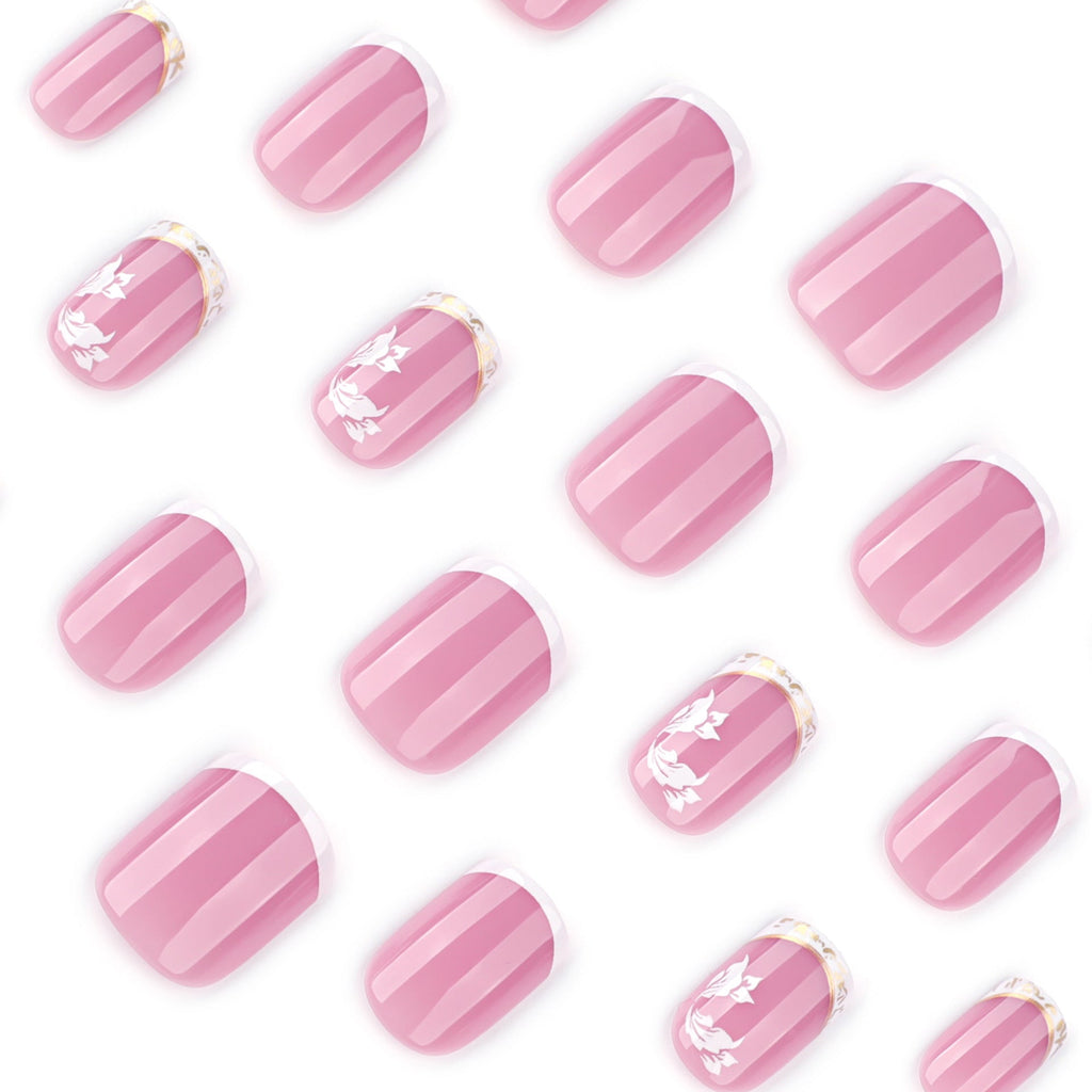 White Blossom short square floral press-on nails, alternate view 3