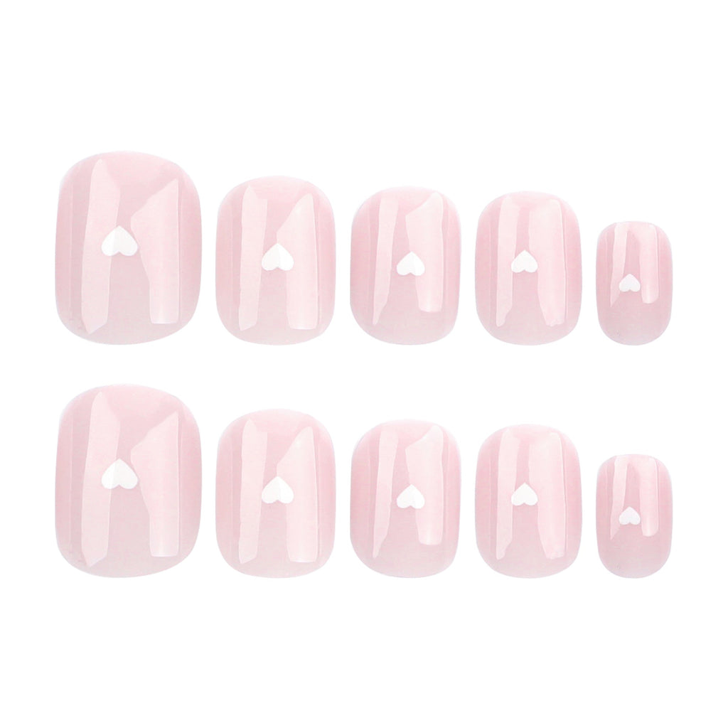 Mini White Heart nude press-on nails