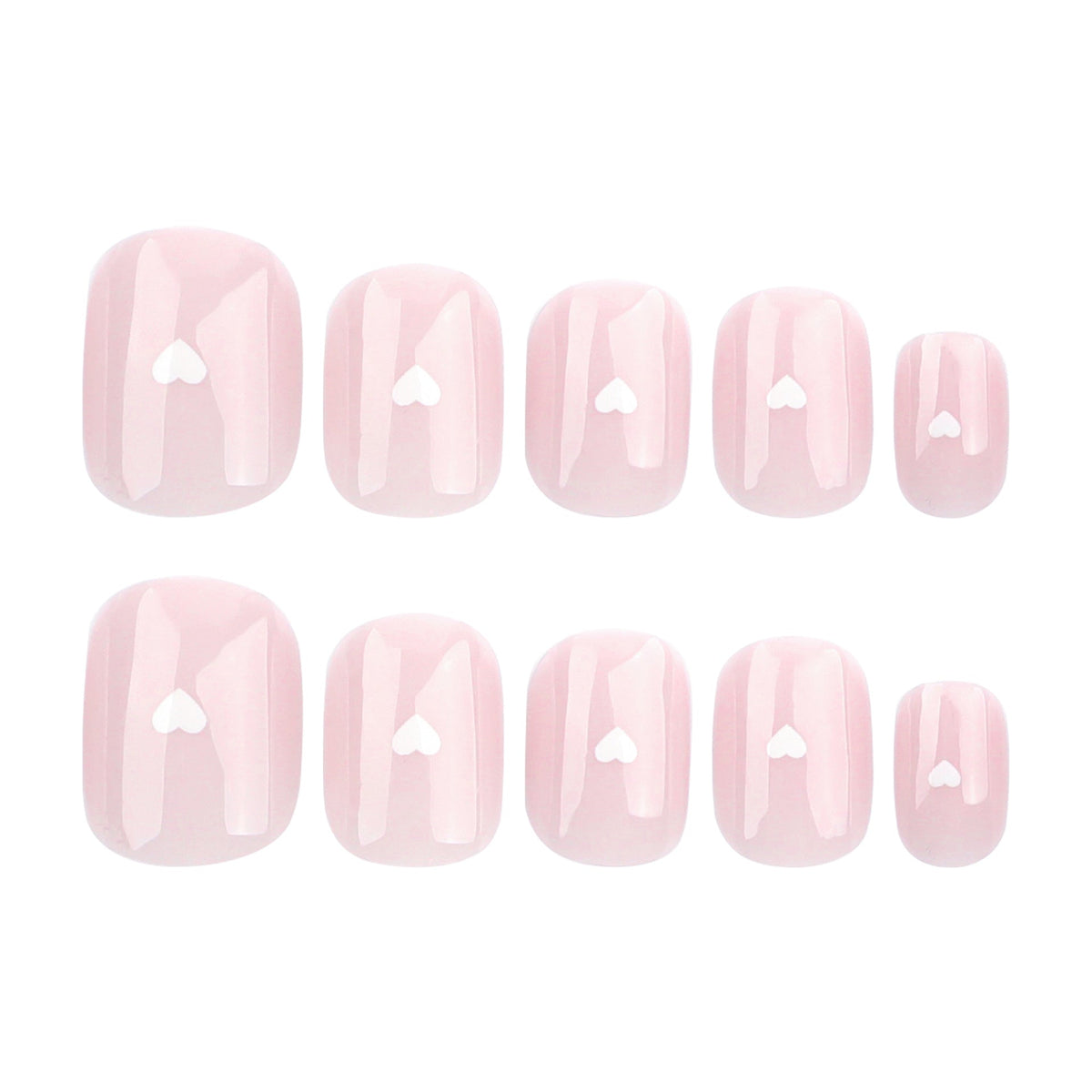 Mini White Heart nude press-on nails
