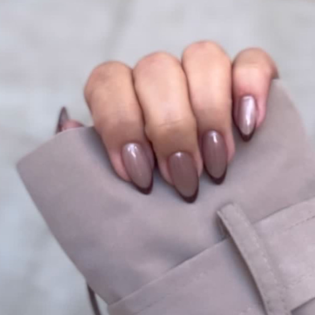 Ruby Cat Eye French medium almond press-on nails