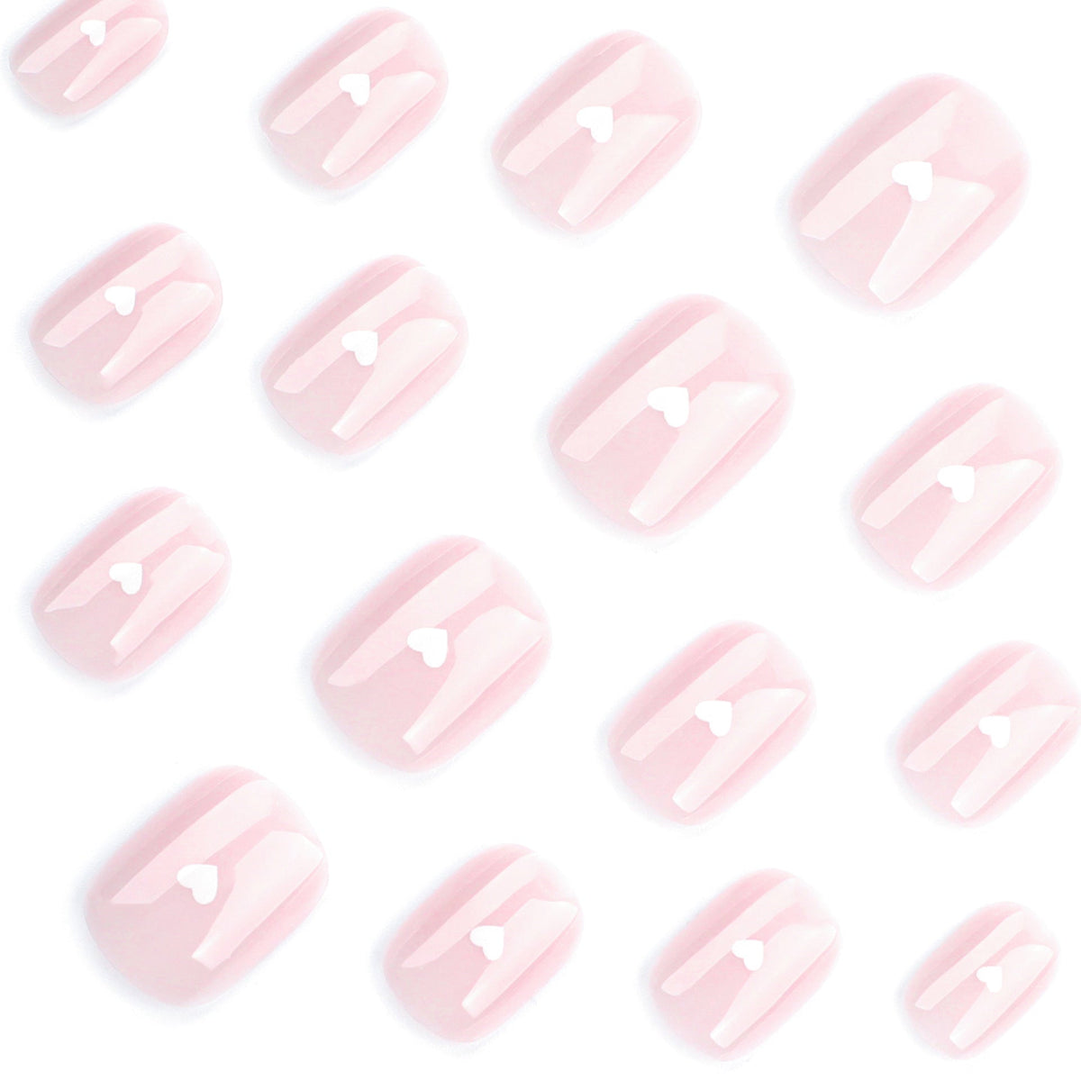 Mini White Heart nude press-on nails