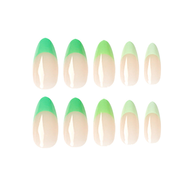 Green French medium press-on nails