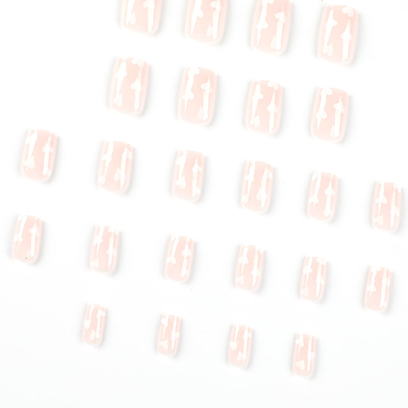 Nude Sweetheart white heart press-on nails