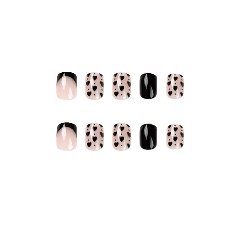 Black Heart French square press-on nails
