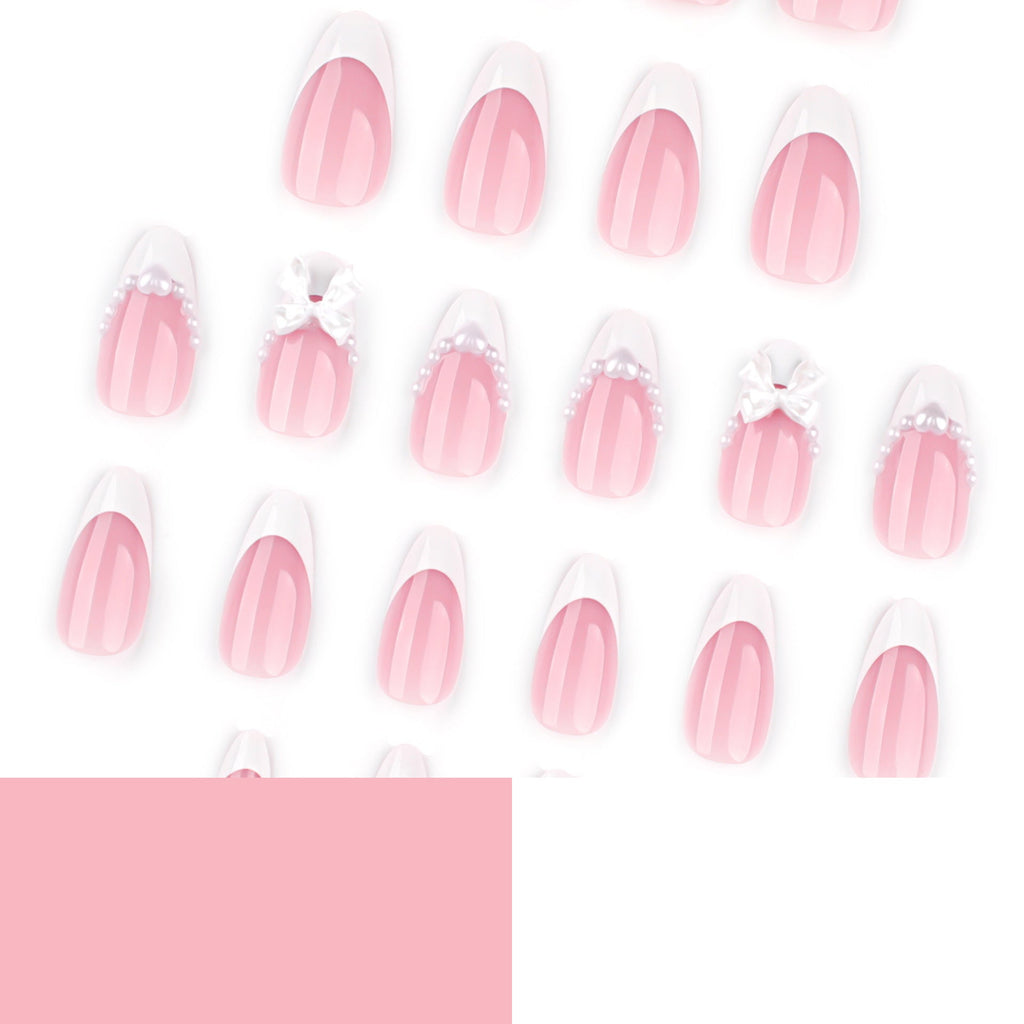 Pink Bow French almond press-on nails
