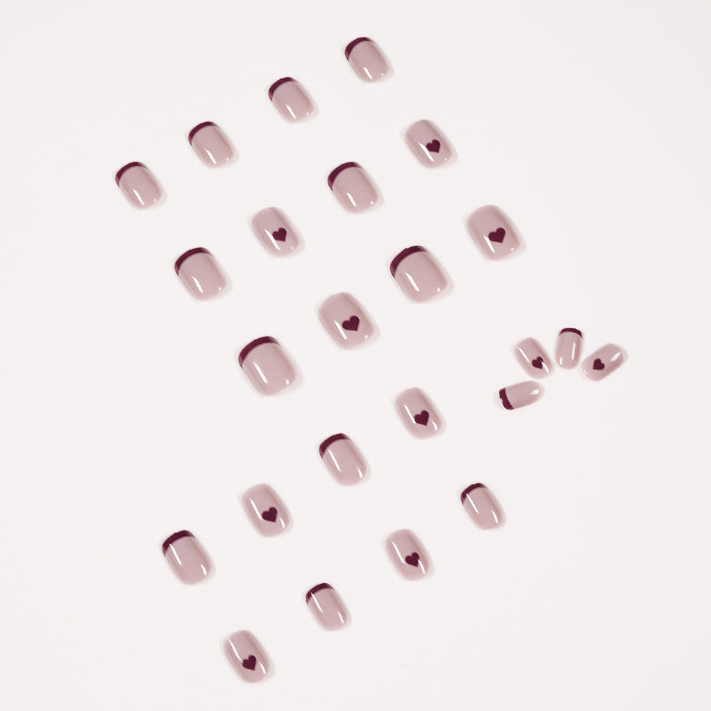 Mocha Heart French medium press-on nails