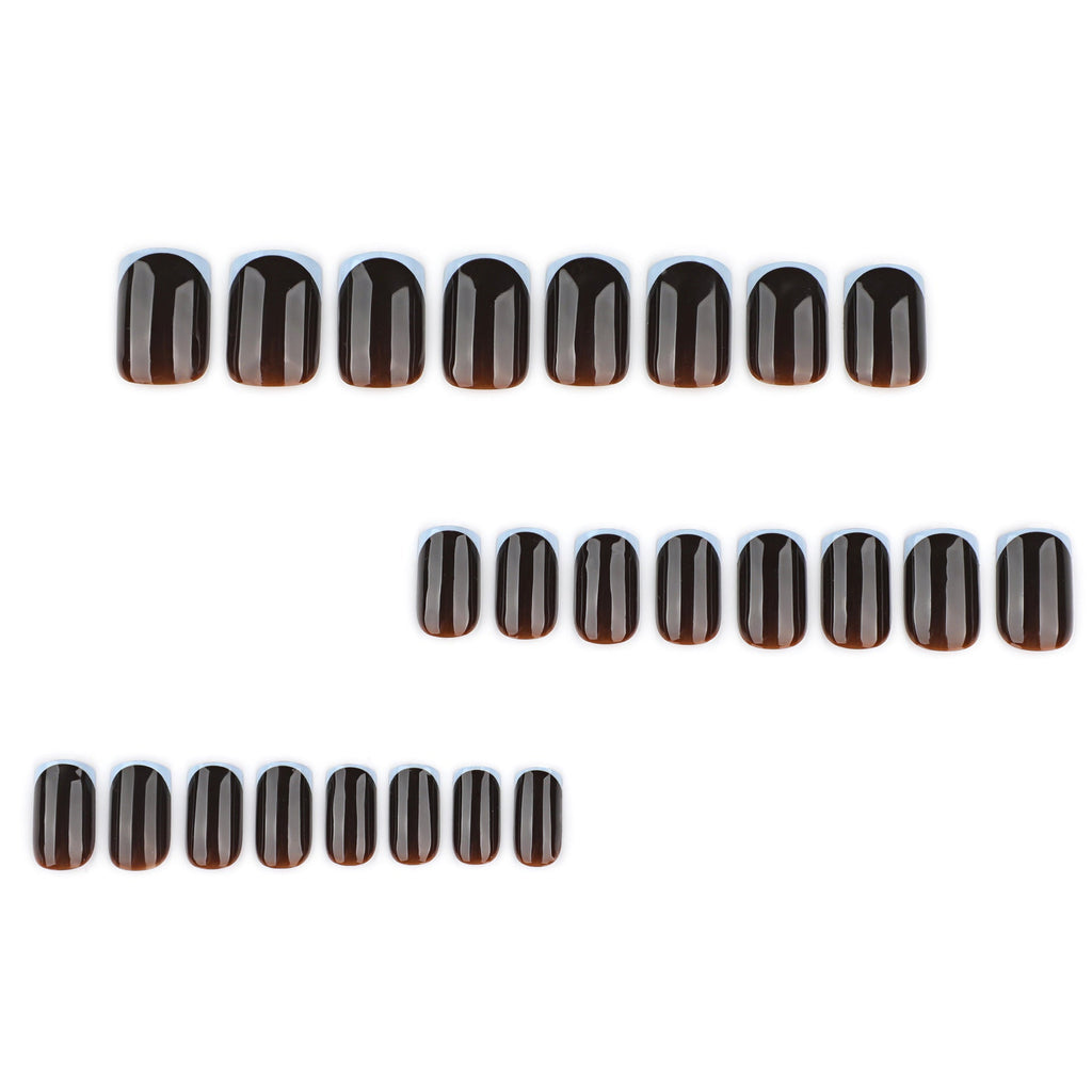 Mocha Blue French short square glossy press-on nails