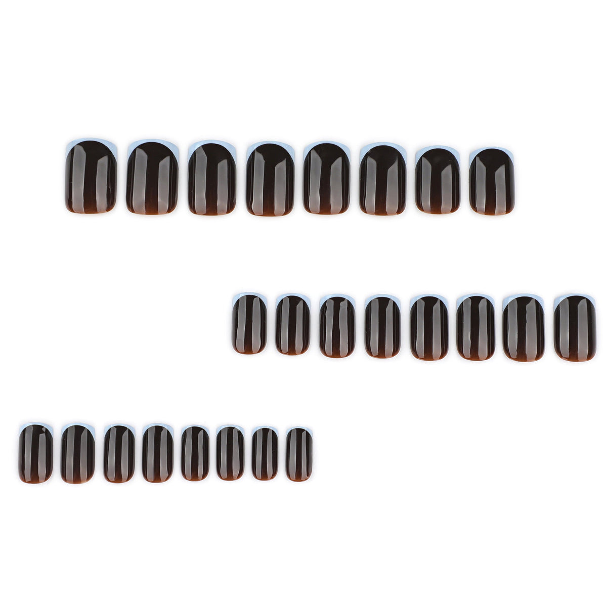Mocha Blue French short square glossy press-on nails