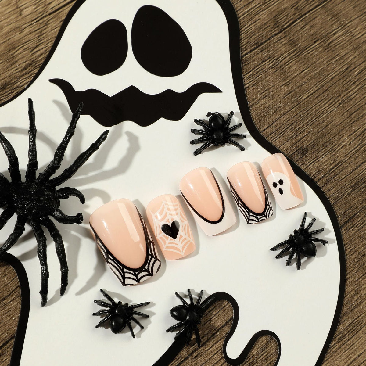 Ghost French short square Halloween press-on nails