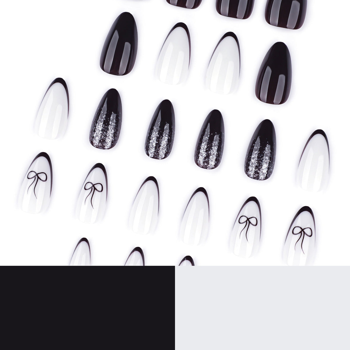 Black and White Bow Accent glossy press-on nails
