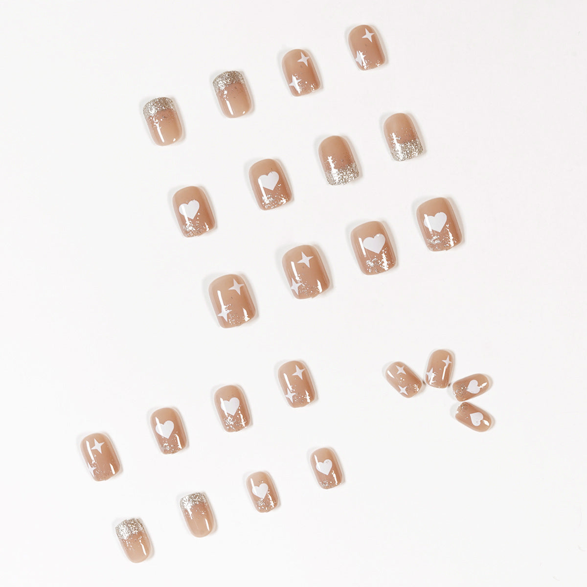 Nude Heart Sparkle press-on nails