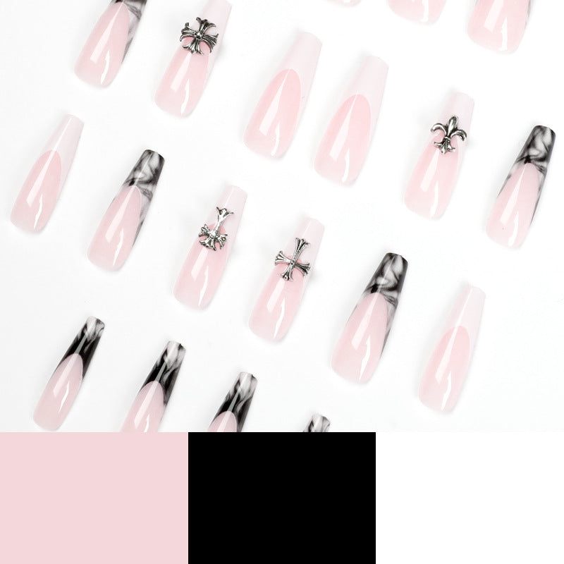 Noir Cross French long ballet press-on nails