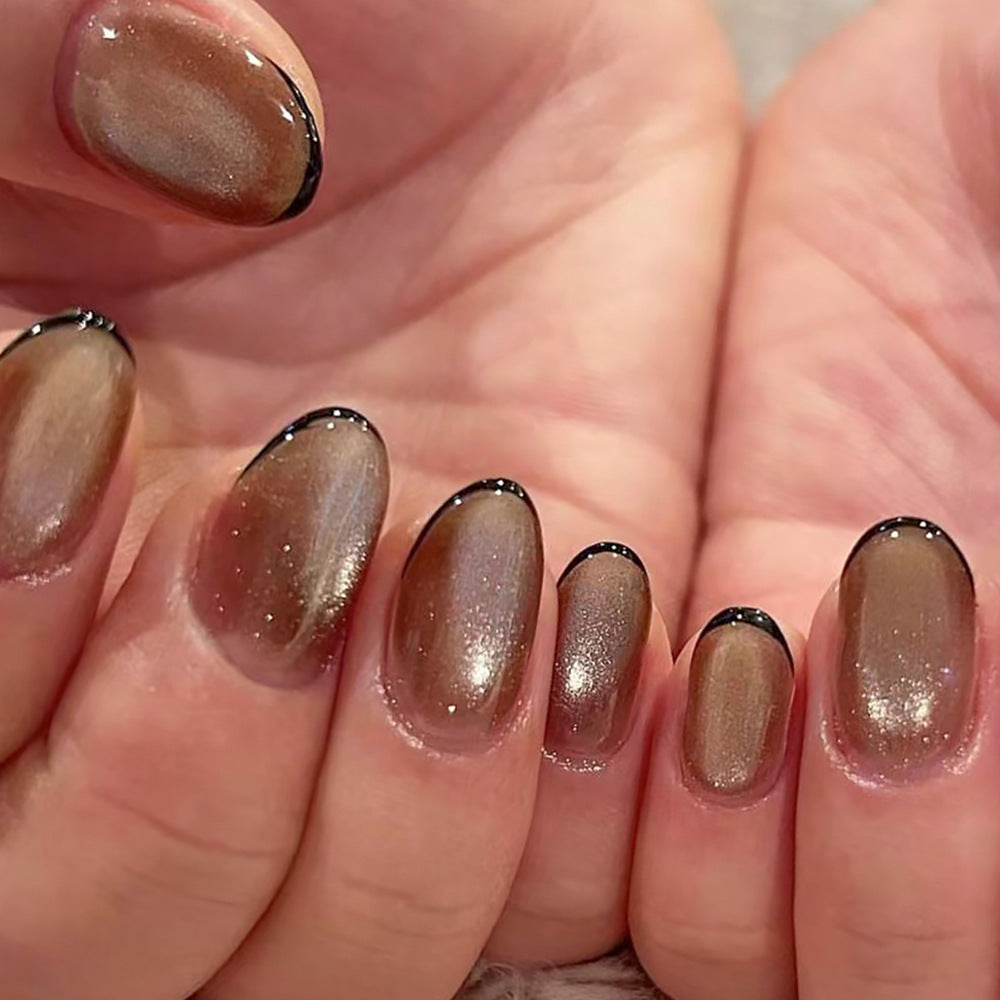 Cocoa Cat Eye French short press-on nails