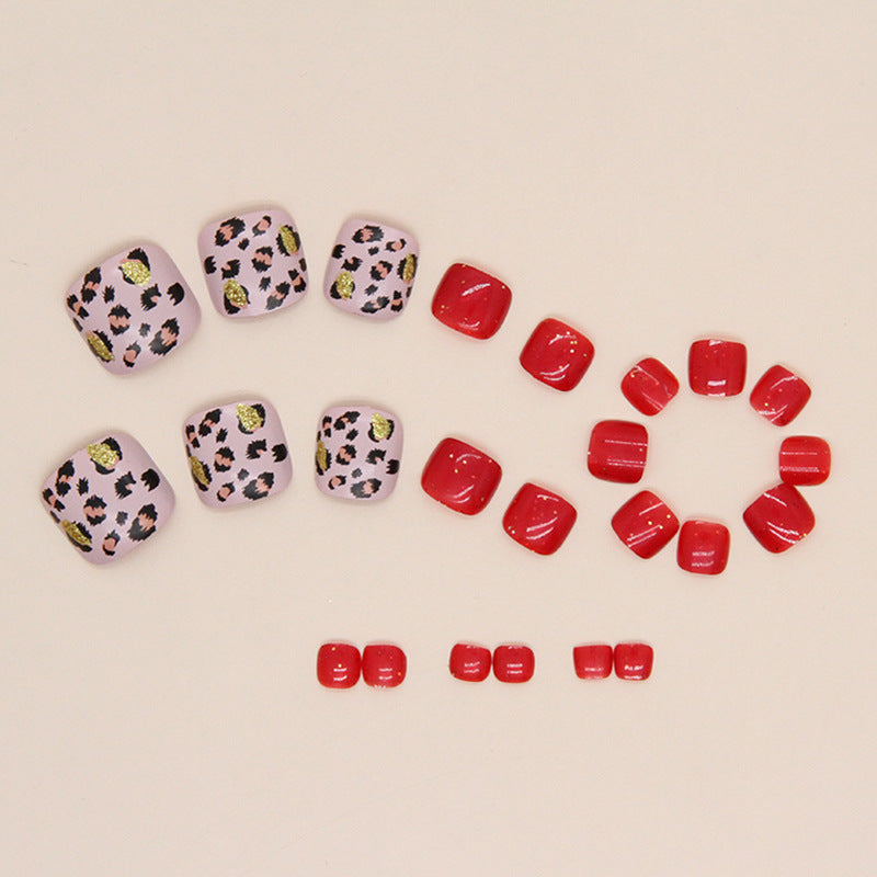 Burgundy Wild sparkling leopard 24-piece press-on toenail set