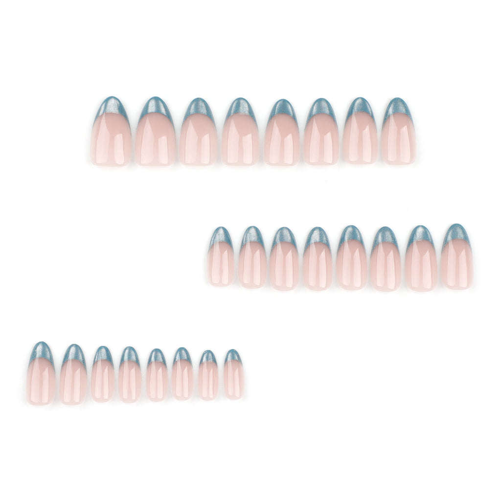 Emerald Cat Eye French almond press-on nails