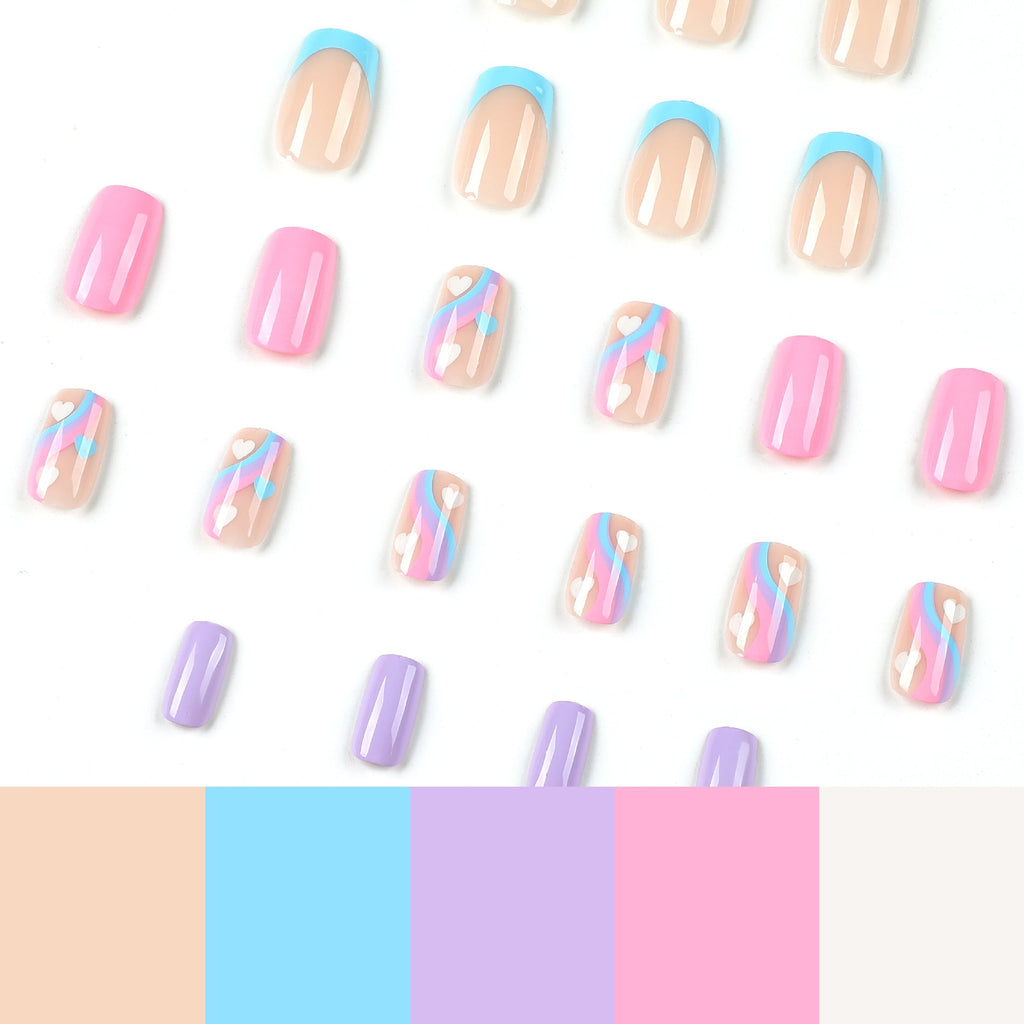 Blue Violet Wave heart press-on nails