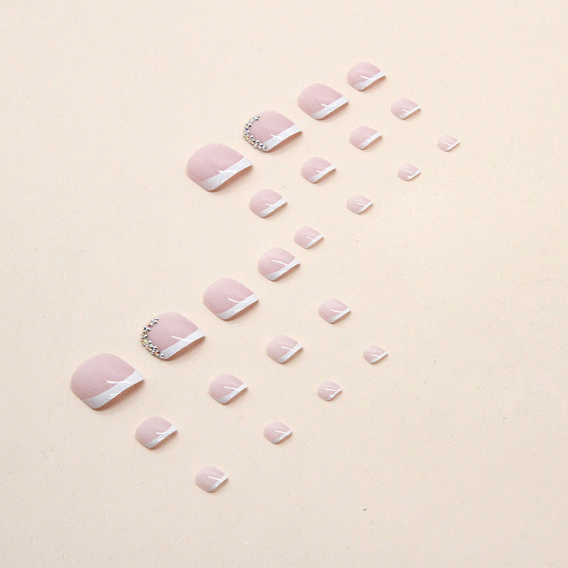 Crystal French white press-on toenails
