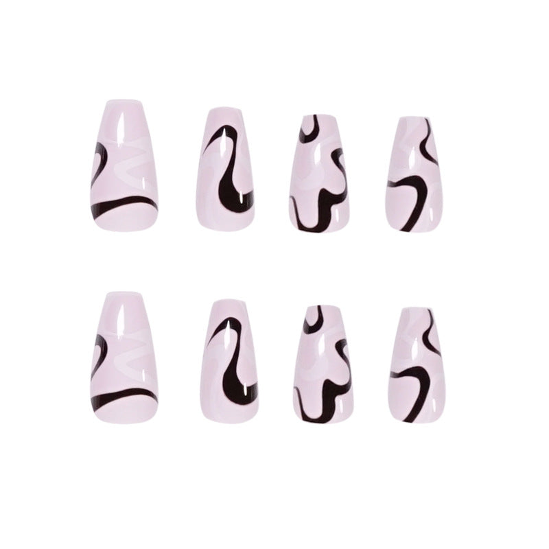 Monochrome Wave Line black and white press-on nails