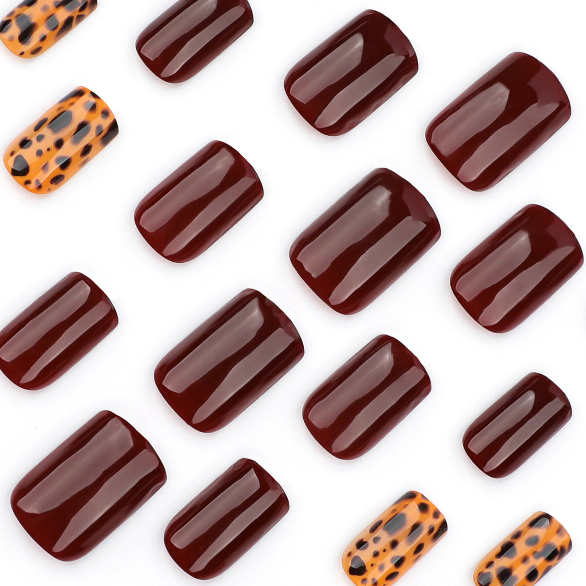 Burgundy Leopard short square press-on nails