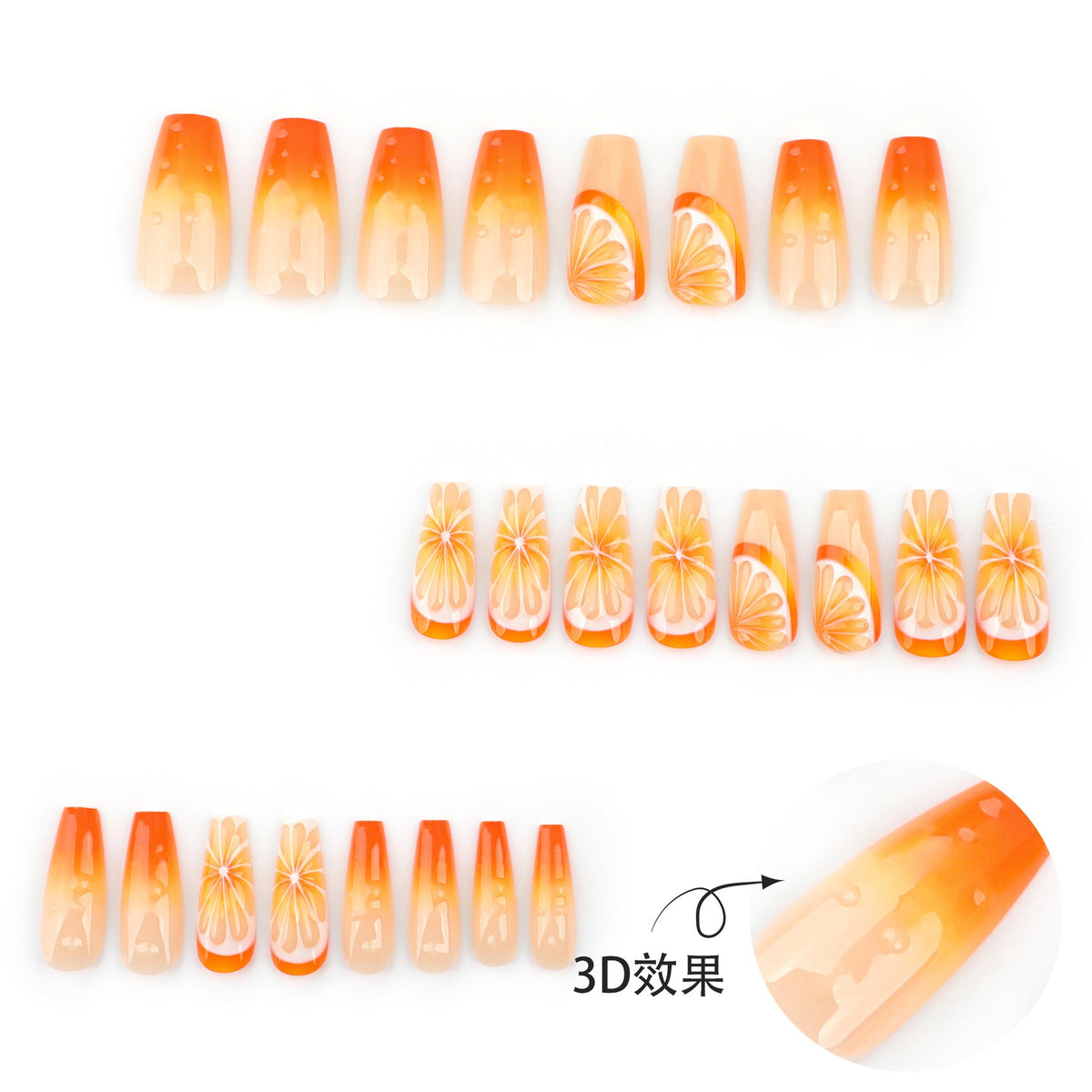 Citrus Bloom 3D orange press-on nails