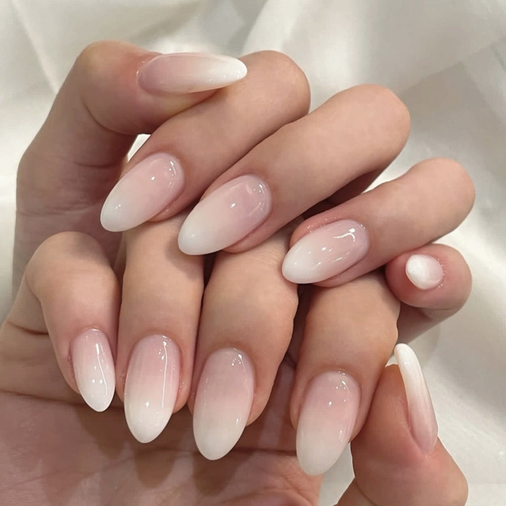 White Fade French almond press-on nails