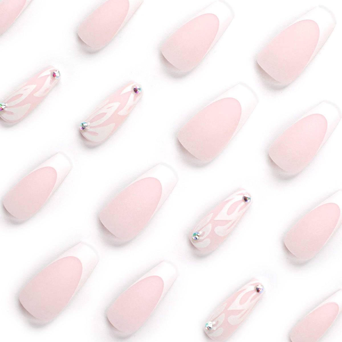 Silver Blossom French press-on nails