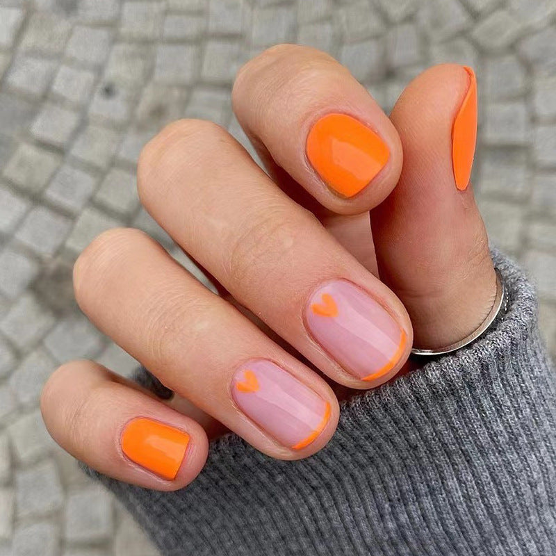 Orange Love French press-on nails