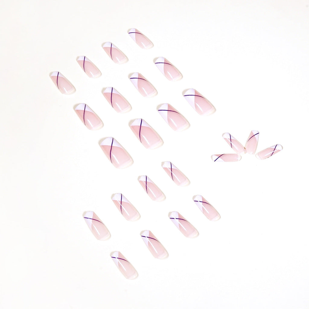 Oblique French Nude medium-long square press-on nails