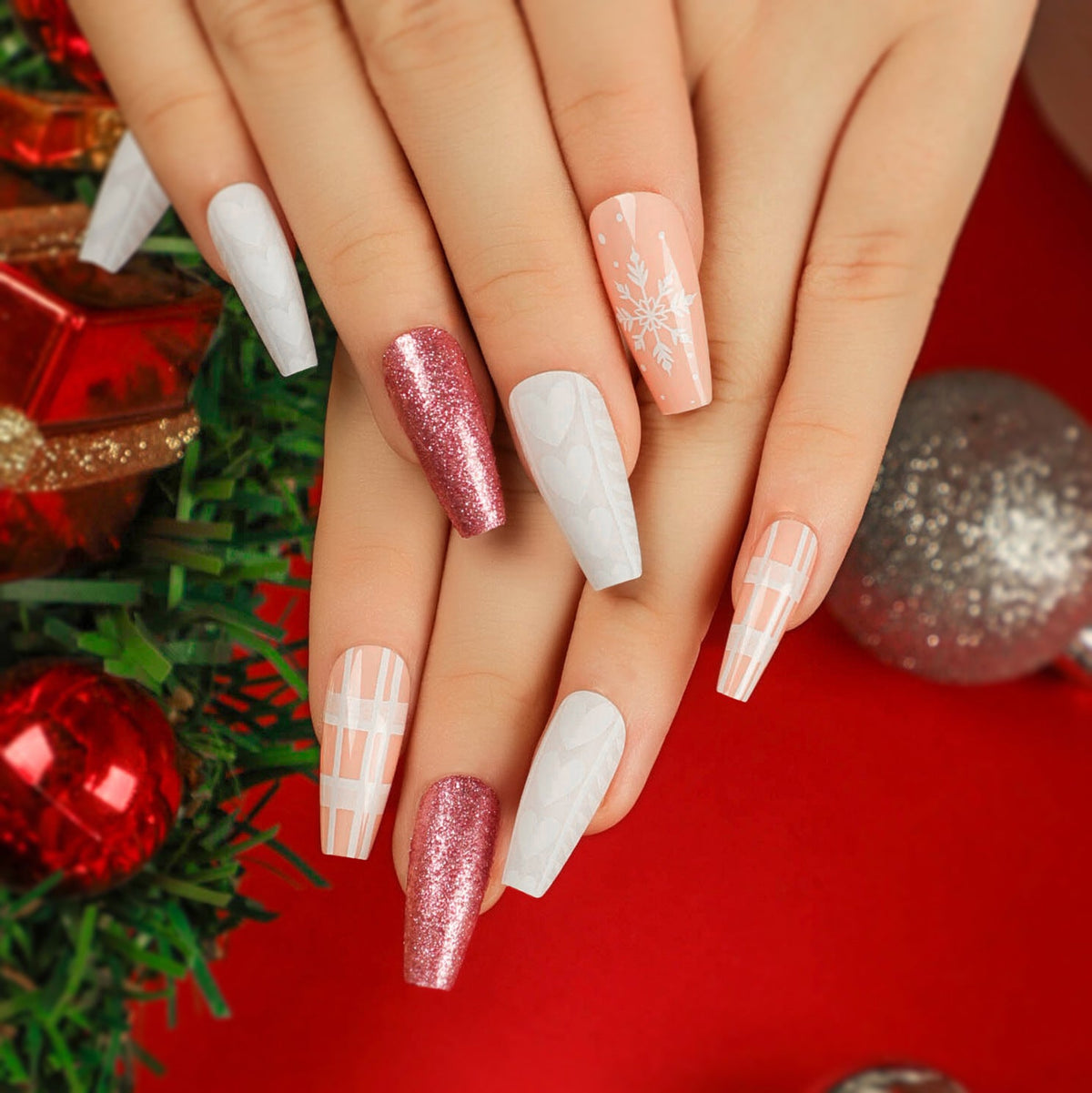 Holiday Sequin Christmas press-on nails