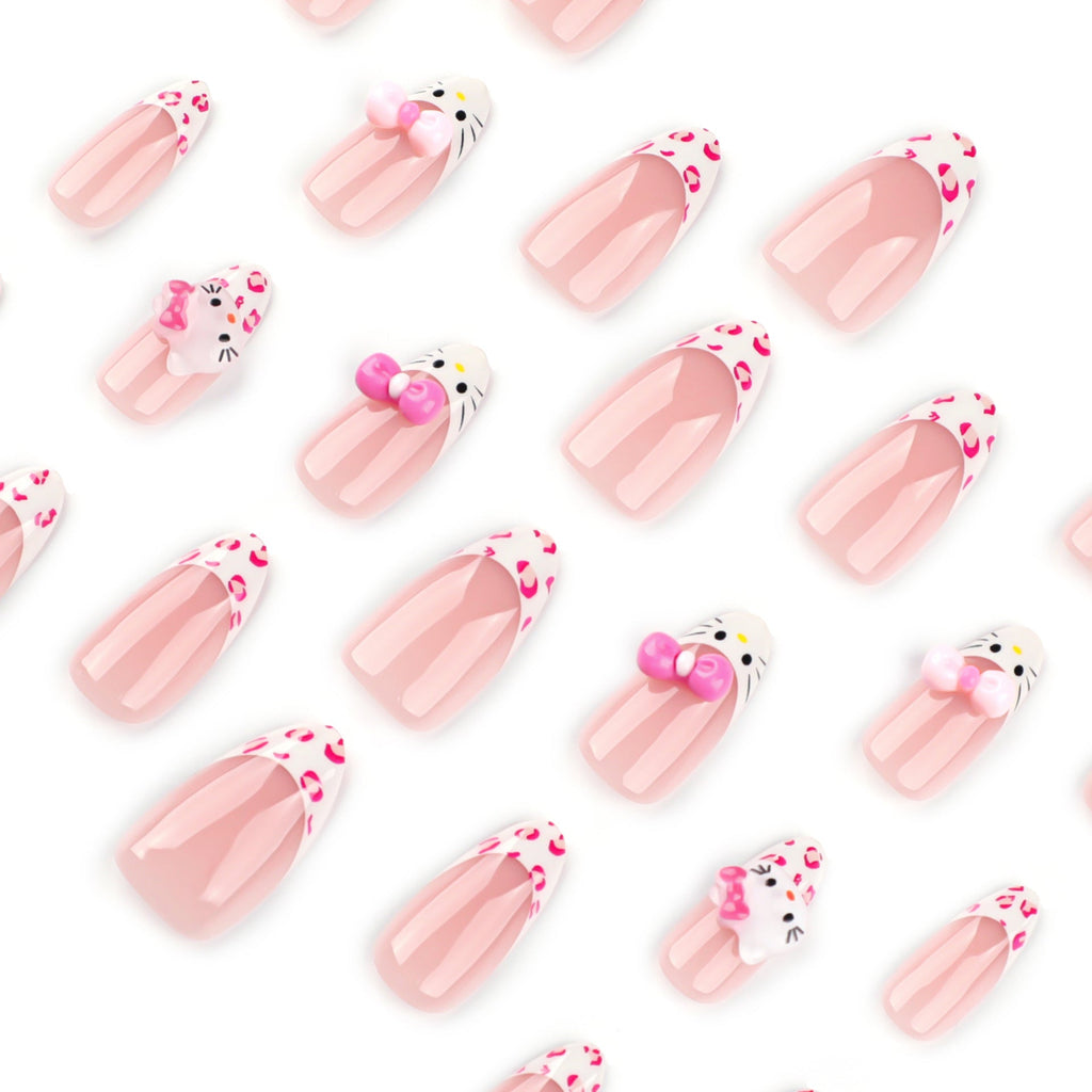 Sweet Leopard French short almond press-on nails, alternate view 3