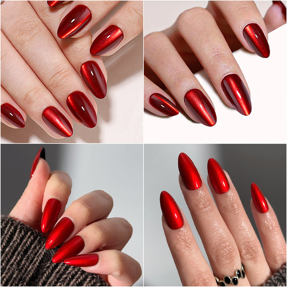 Cherry Ember Cat Eye 32-piece red press-on nail set