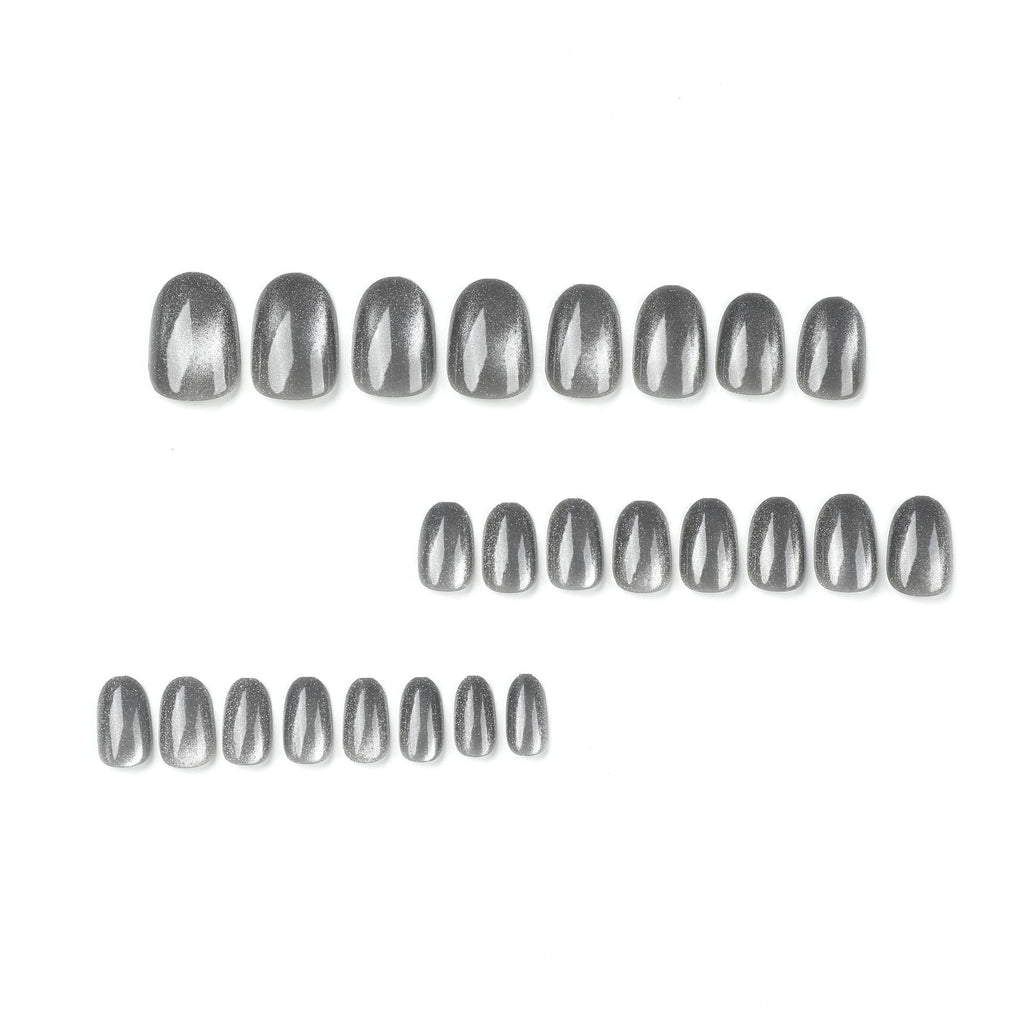 Smoke Cat Eye short gray press-on nails