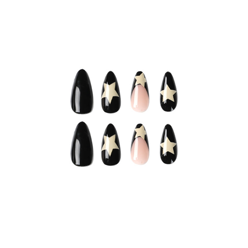 Noir Star French medium-long press-on nails