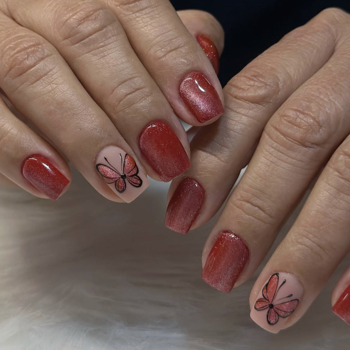 Ruby Butterfly Cat Eye short square press-on nails