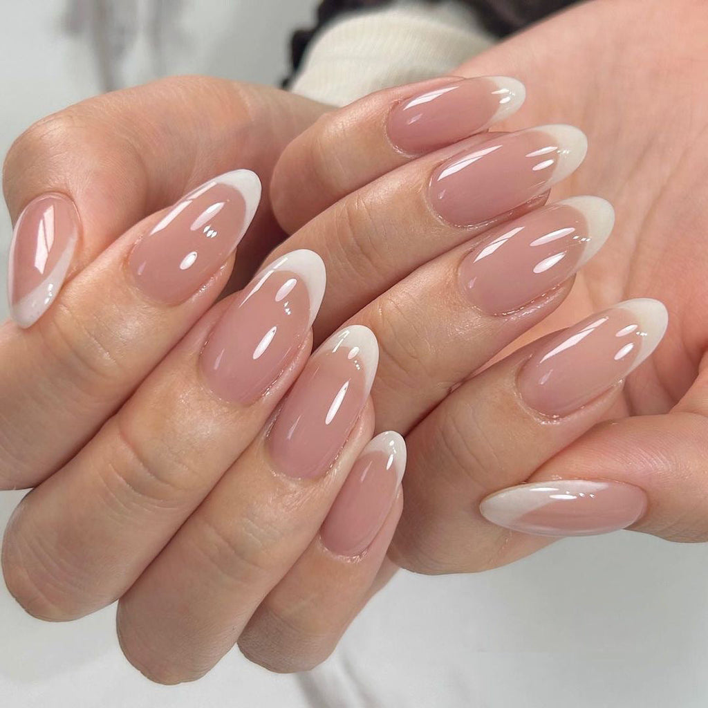 Classic White French short almond press-on nails