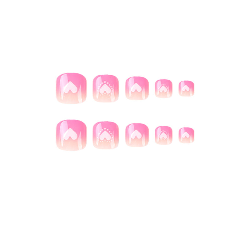 Blush Heart Fade short press-on toenails