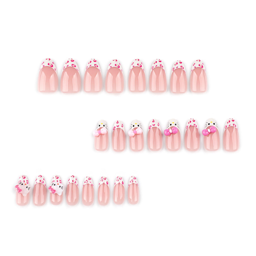 Sweet Leopard French short almond press-on nails, alternate view 2