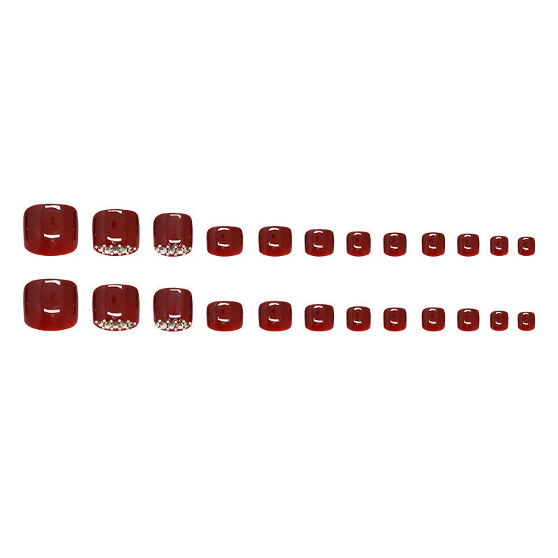 Burgundy Crystal 24-piece press-on toenail set