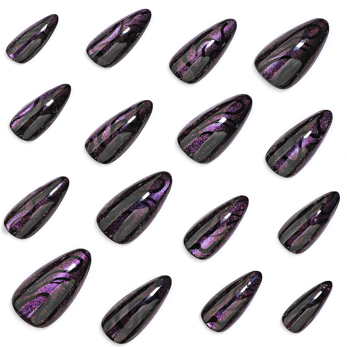 Iridescent Noir shimmer stiletto press-on nails