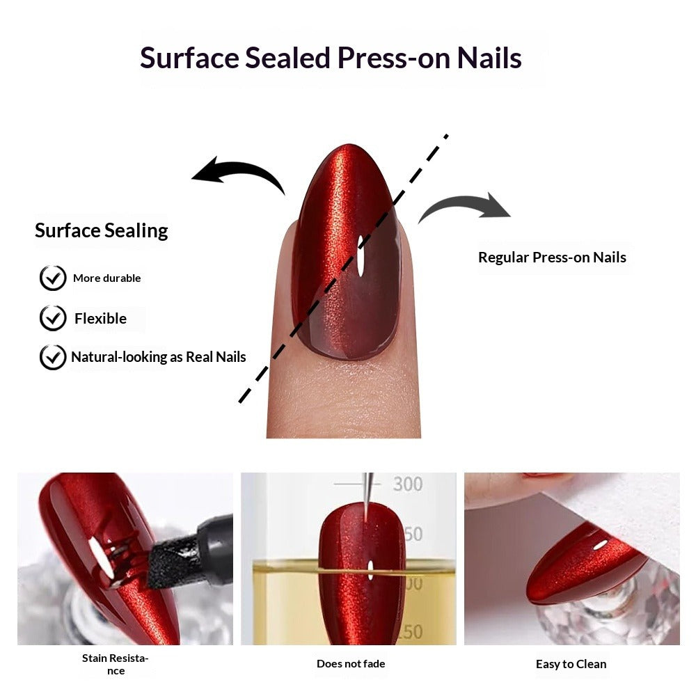 Cherry Ember Cat Eye 32-piece red press-on nail set